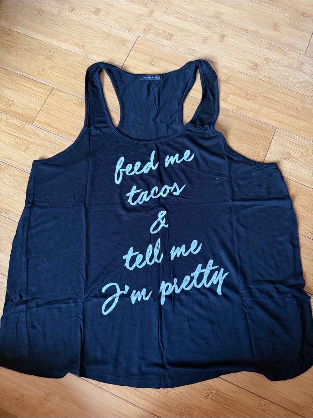 Sweet Claire Black Tank with Mint Script Graphic